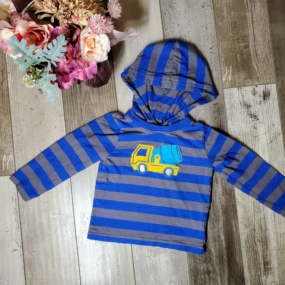 Child of Mine by Carter's Blue and Gray Striped Hooded T-Shirt Size 24m NWOT